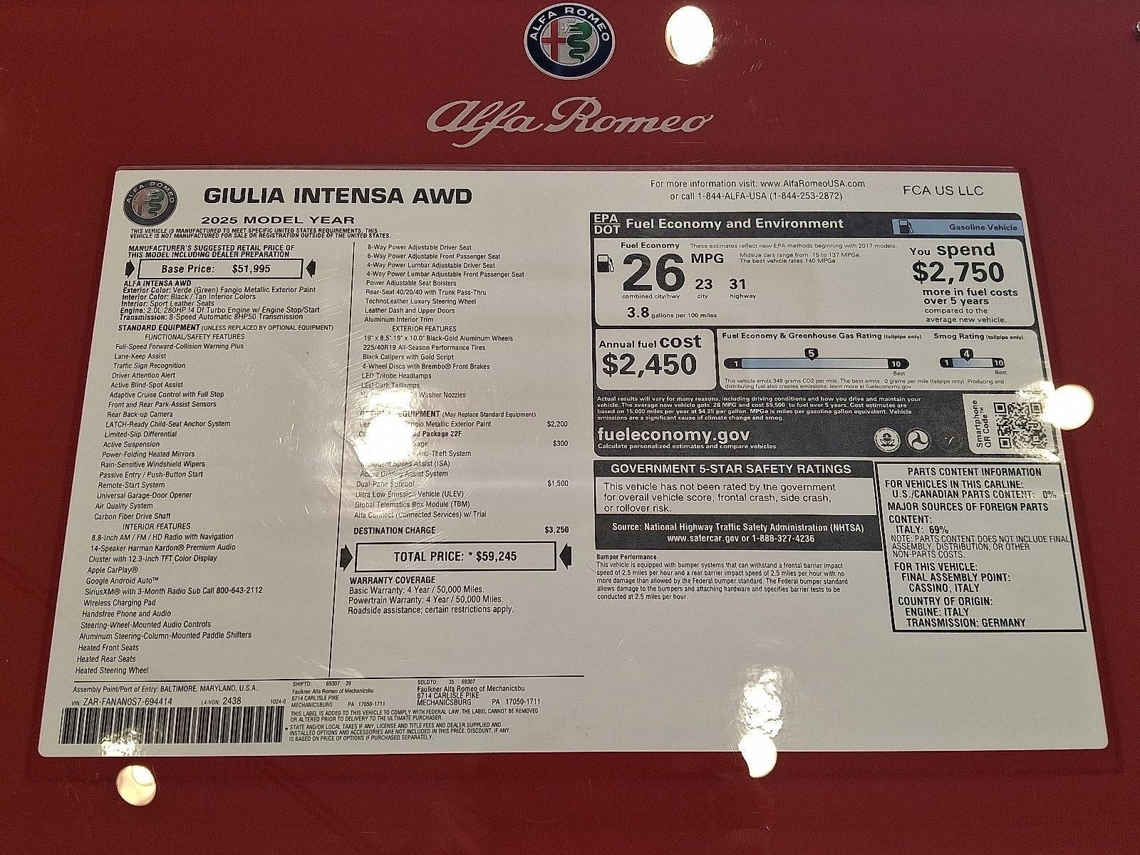 2025 Alfa Romeo Giulia Intensa AWD