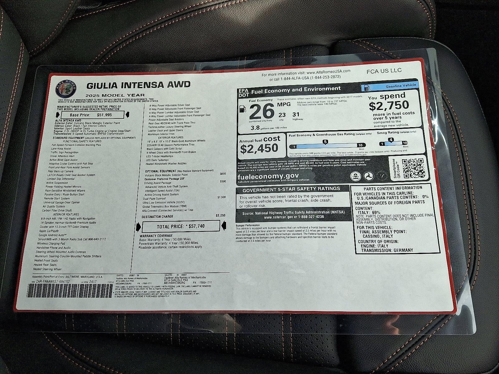 2025 Alfa Romeo Giulia Intensa AWD