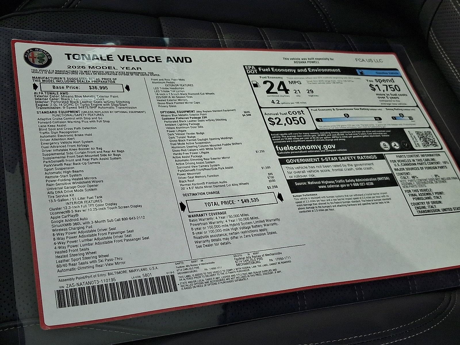 2026 Alfa Romeo Tonale Veloce AWD