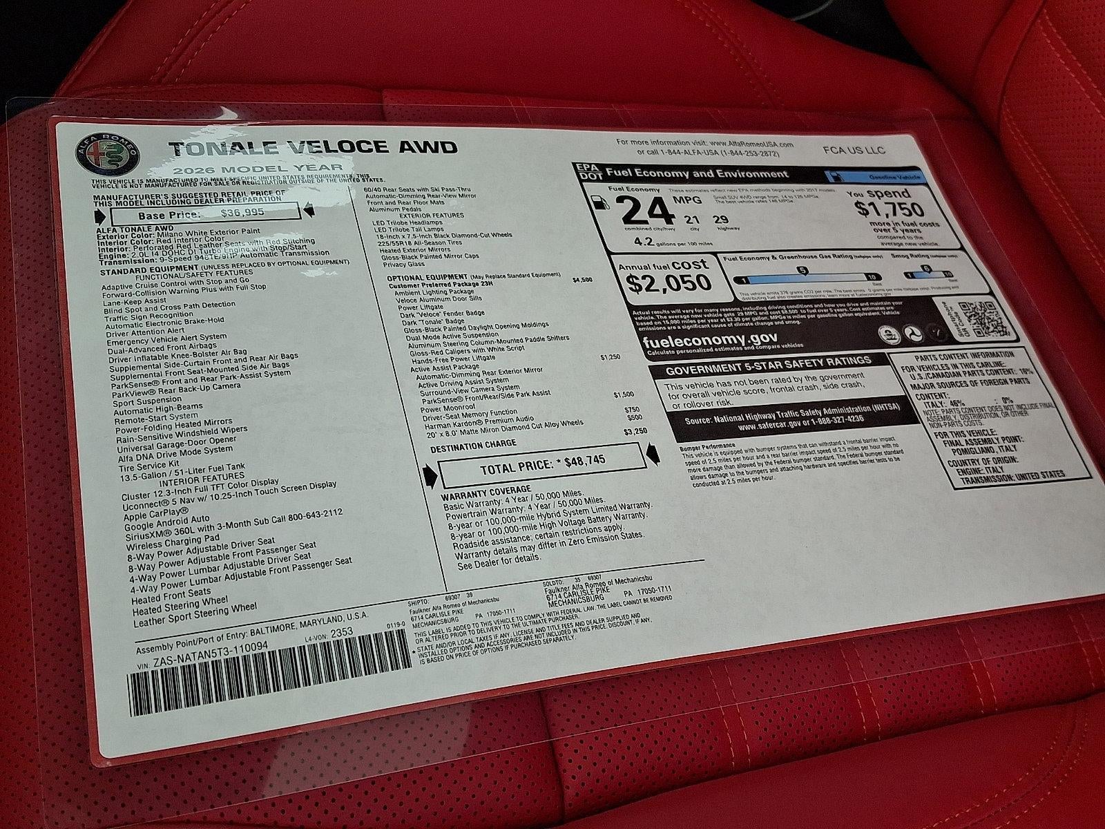 2026 Alfa Romeo Tonale Veloce AWD