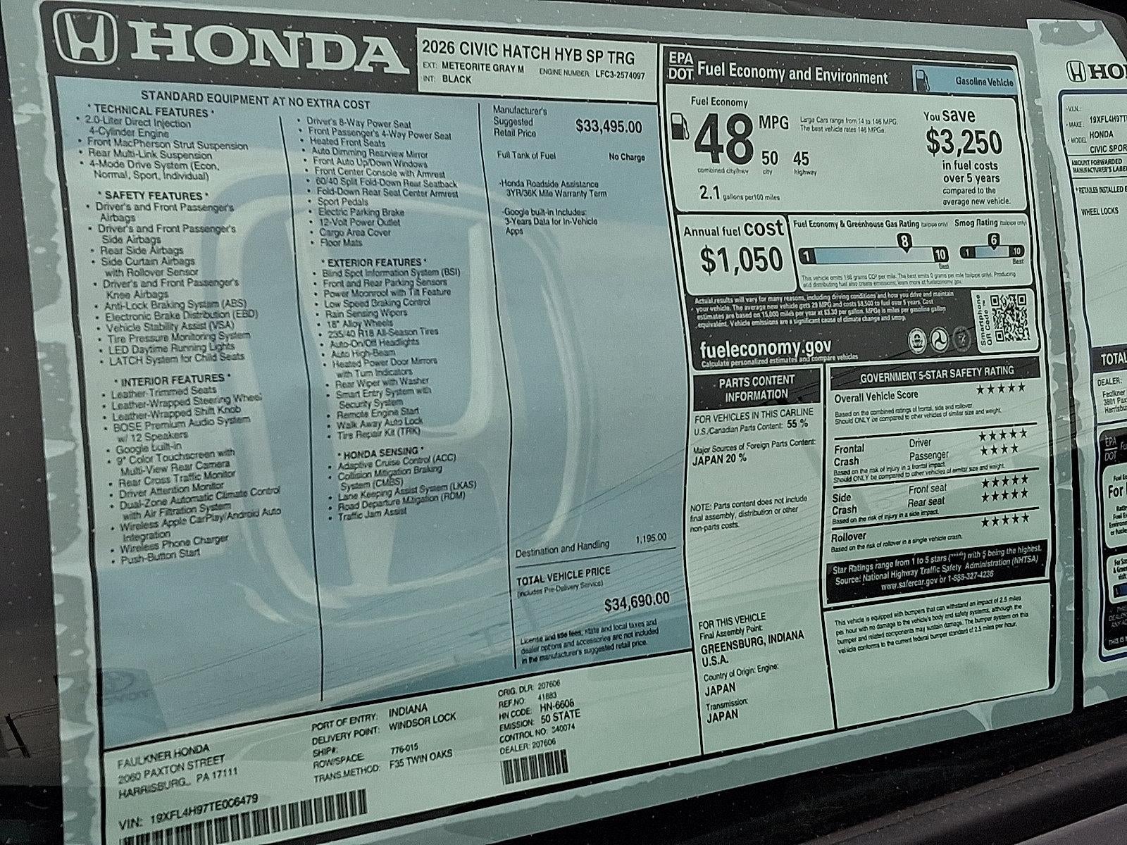 2026 Honda Civic Hatchback Hybrid Sport Touring CVT