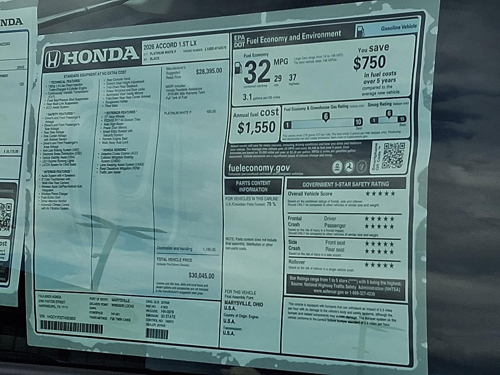 2026 Honda Accord Sedan LX CVT