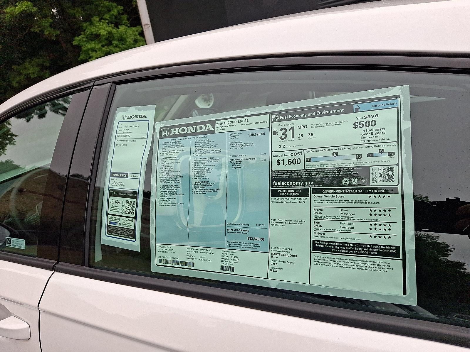 2026 Honda Accord Sedan SE CVT