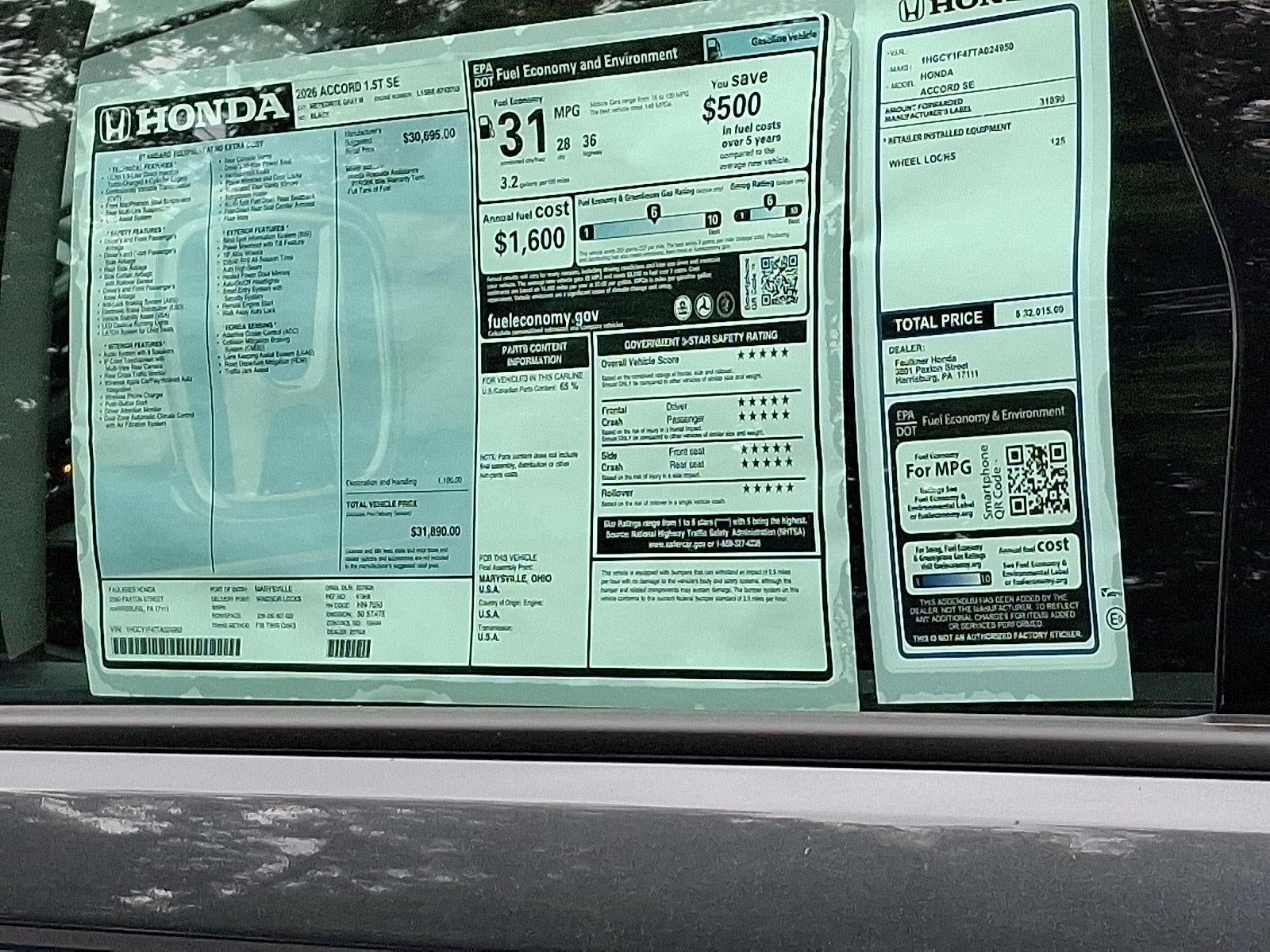 2026 Honda Accord Sedan SE CVT