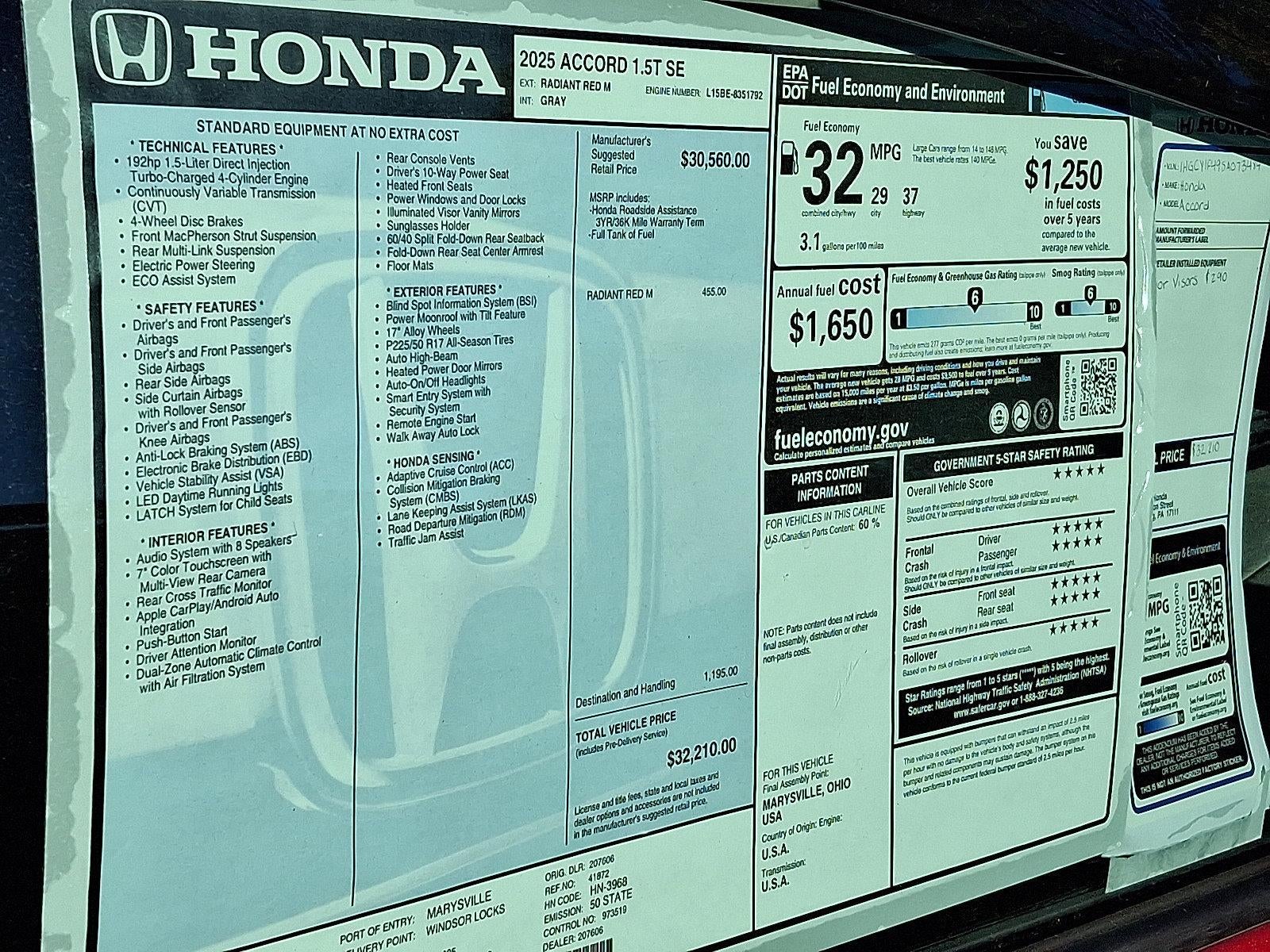 2025 Honda Accord Sedan SE CVT