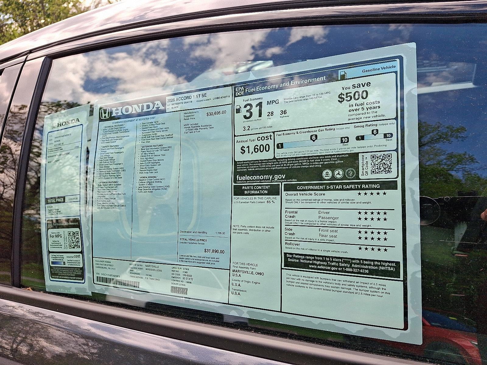 2026 Honda Accord Sedan SE CVT