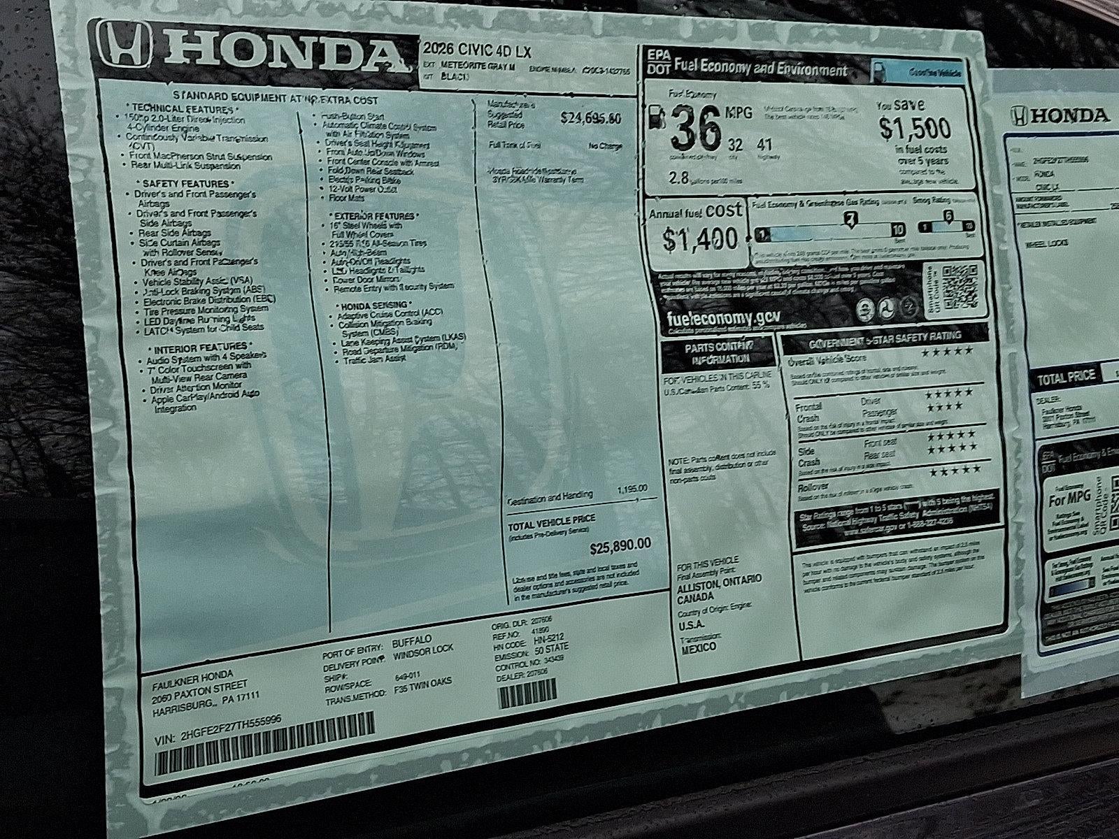 2026 Honda Civic Sedan LX CVT