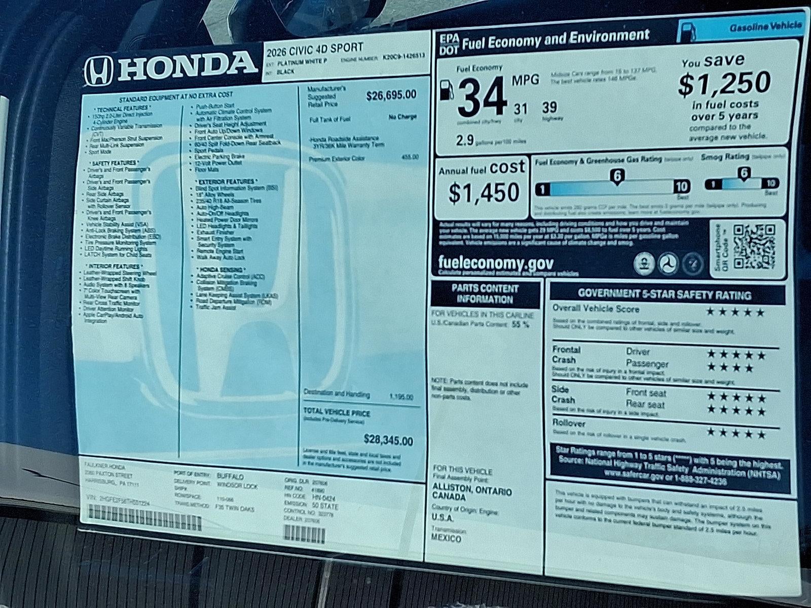 2026 Honda Civic Sedan Sport CVT