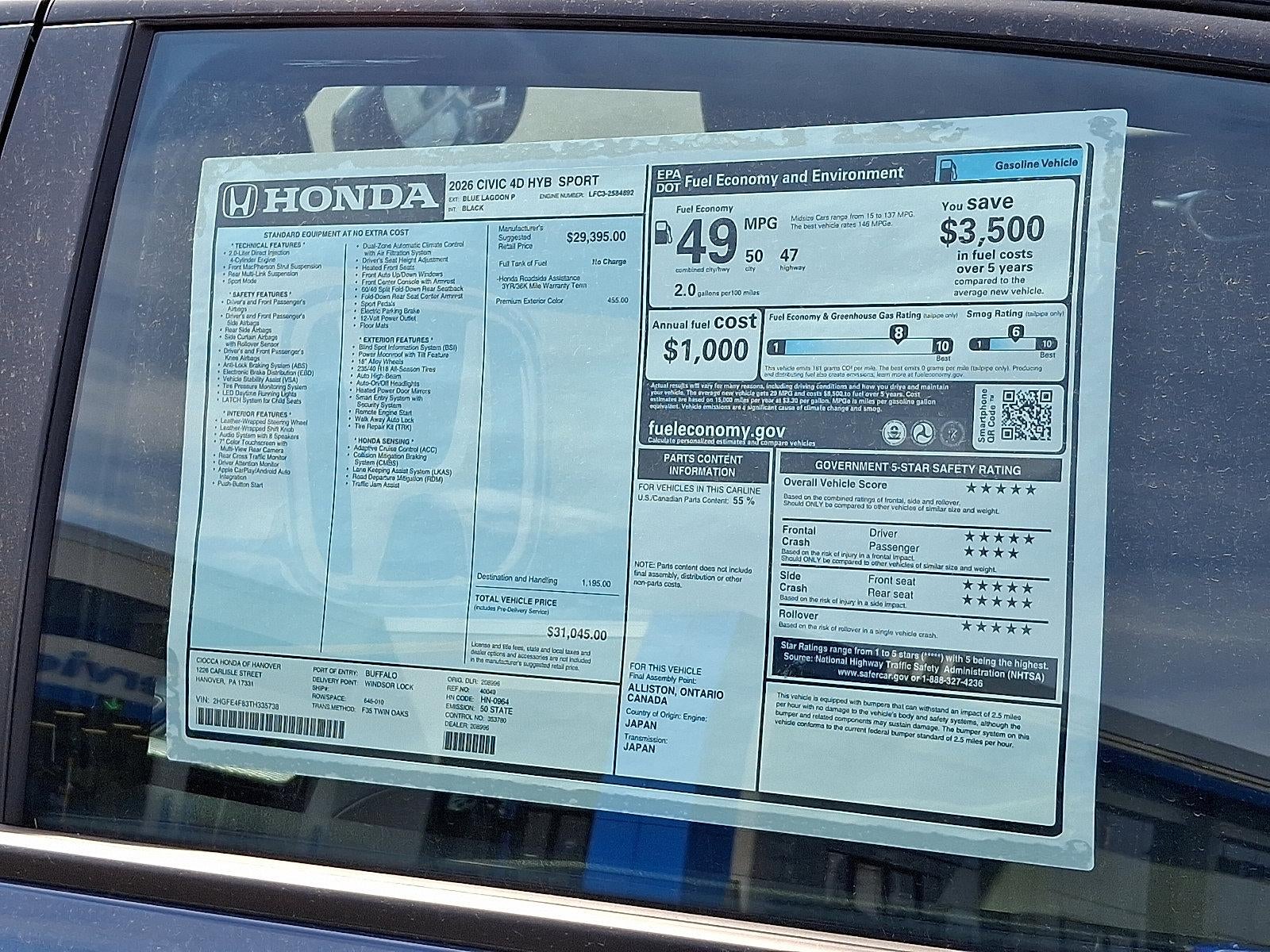 2026 Honda Civic Sedan Hybrid Sport CVT