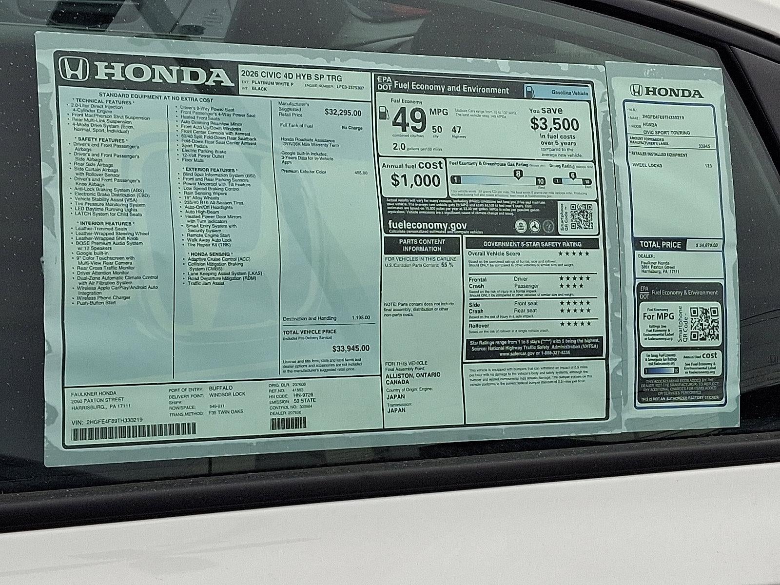 2026 Honda Civic Sedan Hybrid Sport CVT