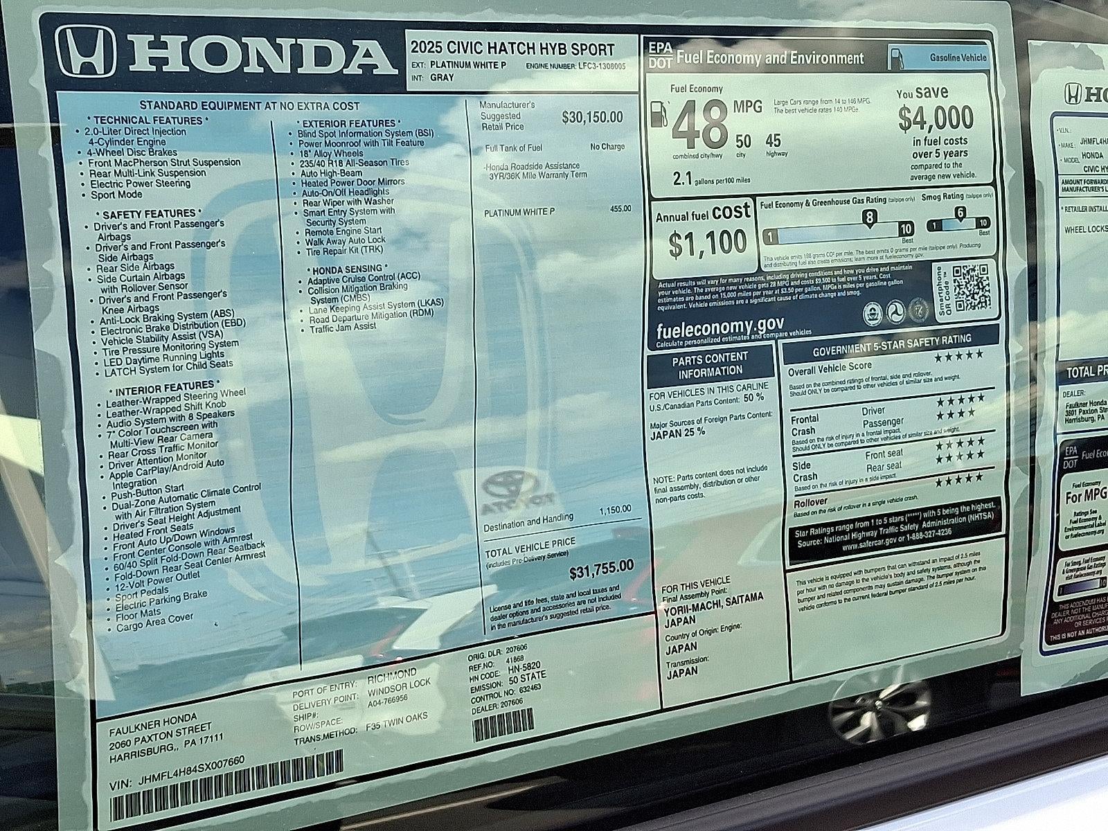 2025 Honda Civic Hatchback Hybrid Sport CVT