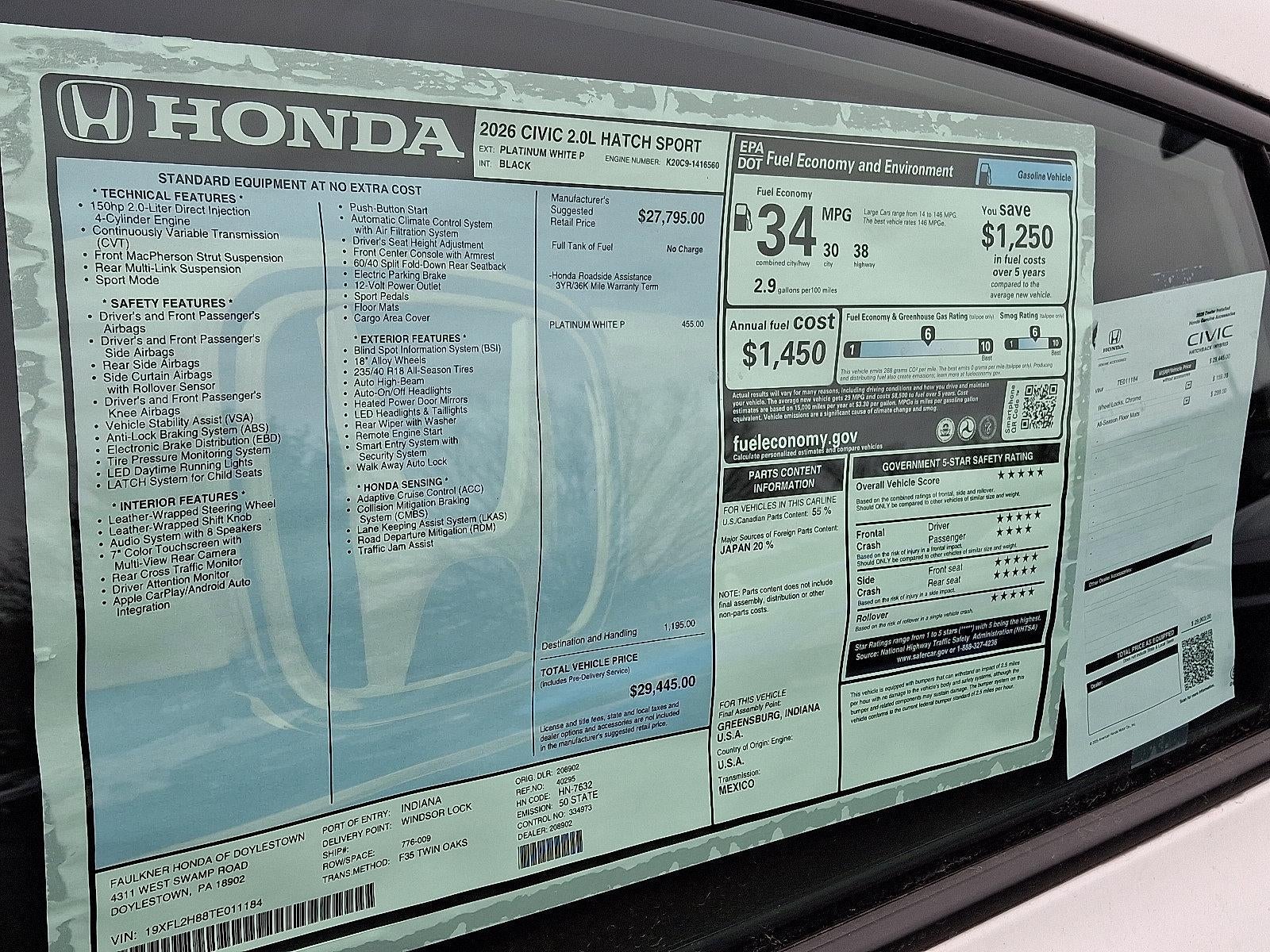 2026 Honda Civic Hatchback Sport CVT