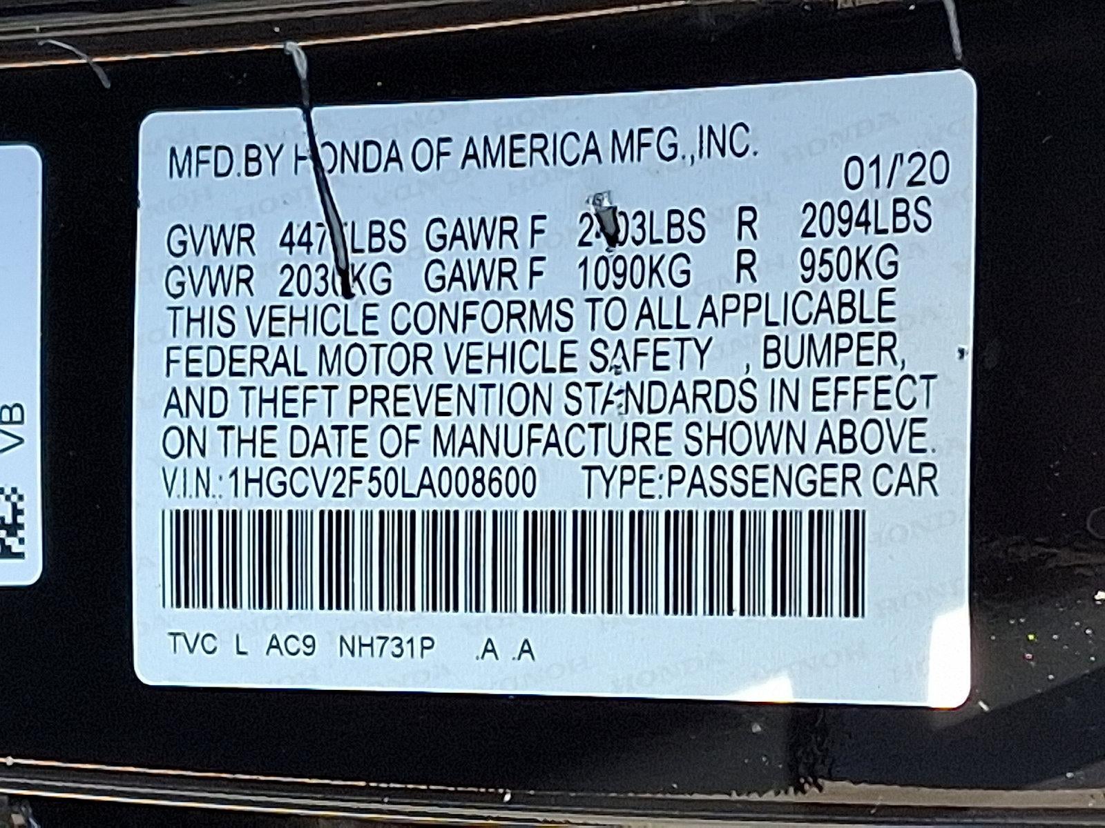 2020 Honda Accord Sedan EX-L 2.0T Automatic