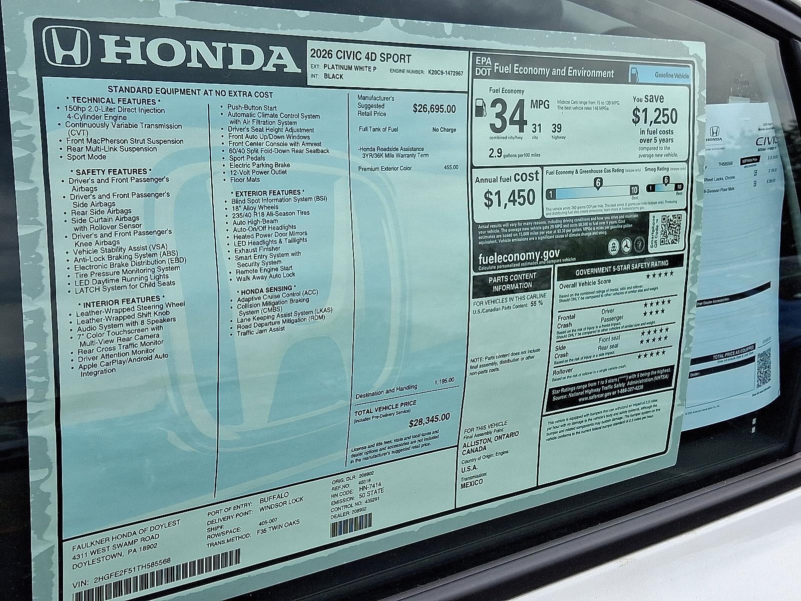 2026 Honda Civic Sedan Sport CVT