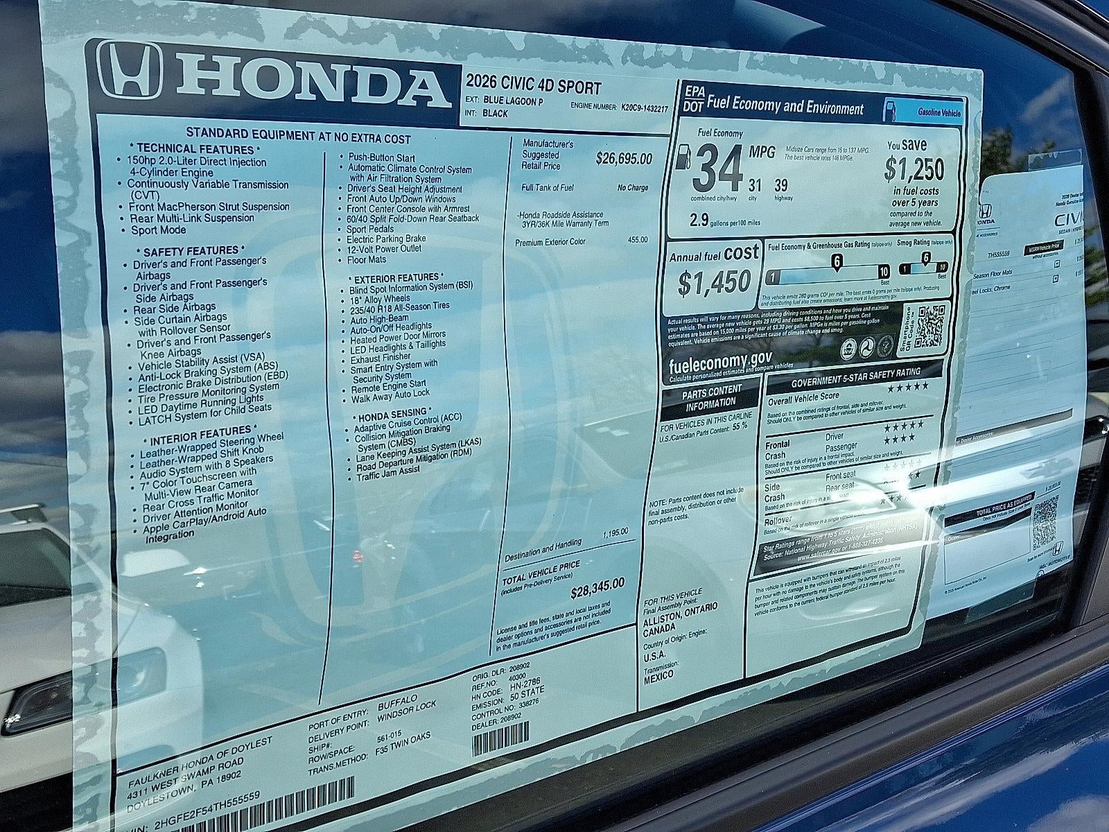 2026 Honda Civic Sedan Sport CVT