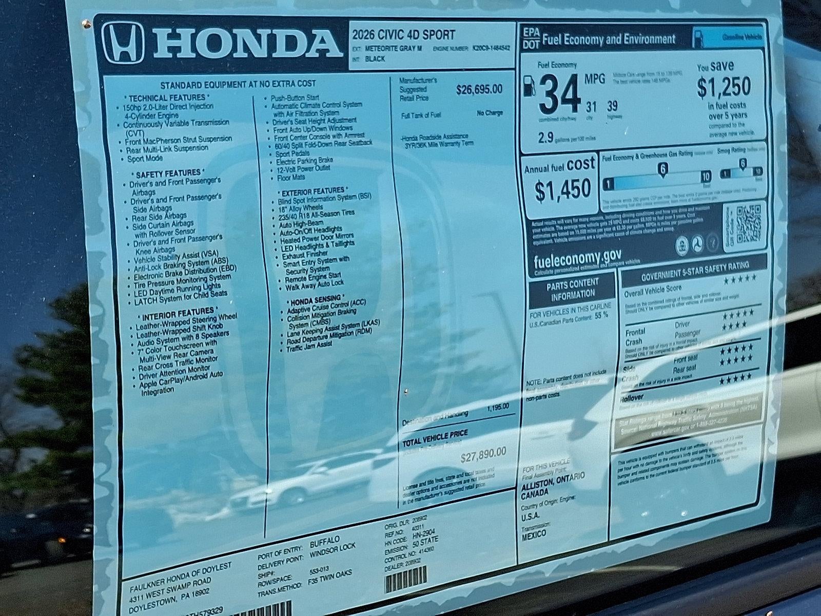 2026 Honda Civic Sedan Sport CVT