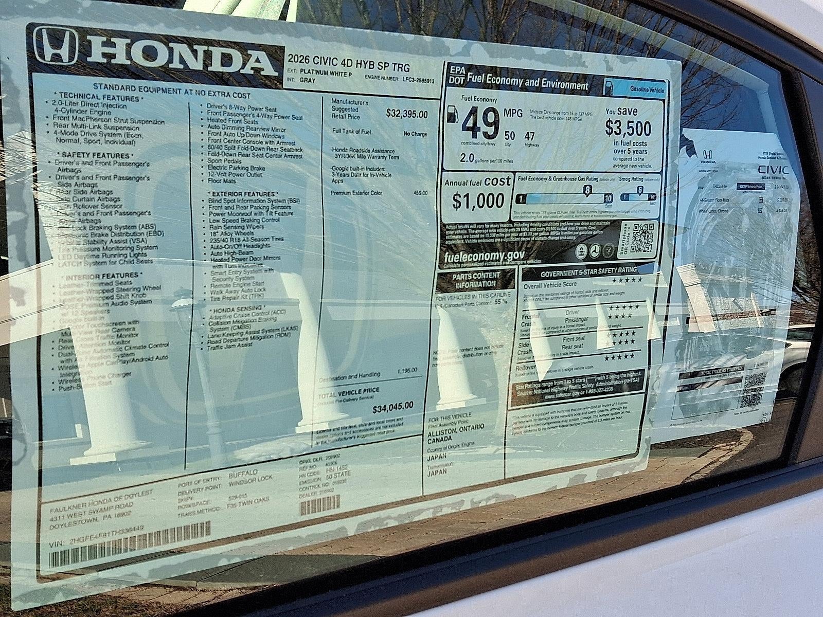 2026 Honda Civic Sedan Hybrid Sport Touring CVT