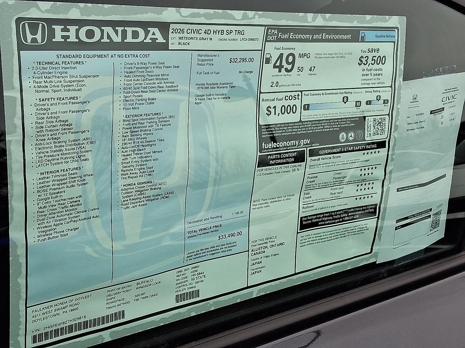 2026 Honda Civic Sedan Hybrid Sport CVT