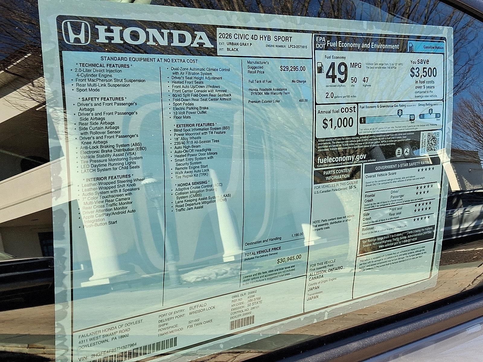 2026 Honda Civic Sedan Hybrid Sport CVT