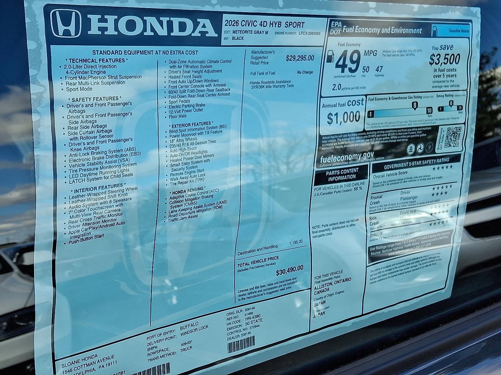 2026 Honda Civic Sedan Hybrid Sport CVT