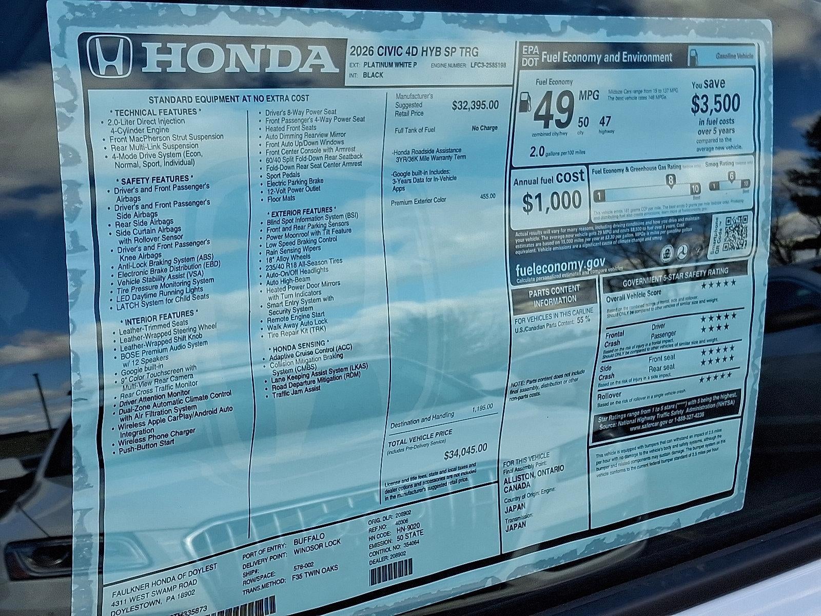 2026 Honda Civic Sedan Hybrid Sport Touring CVT