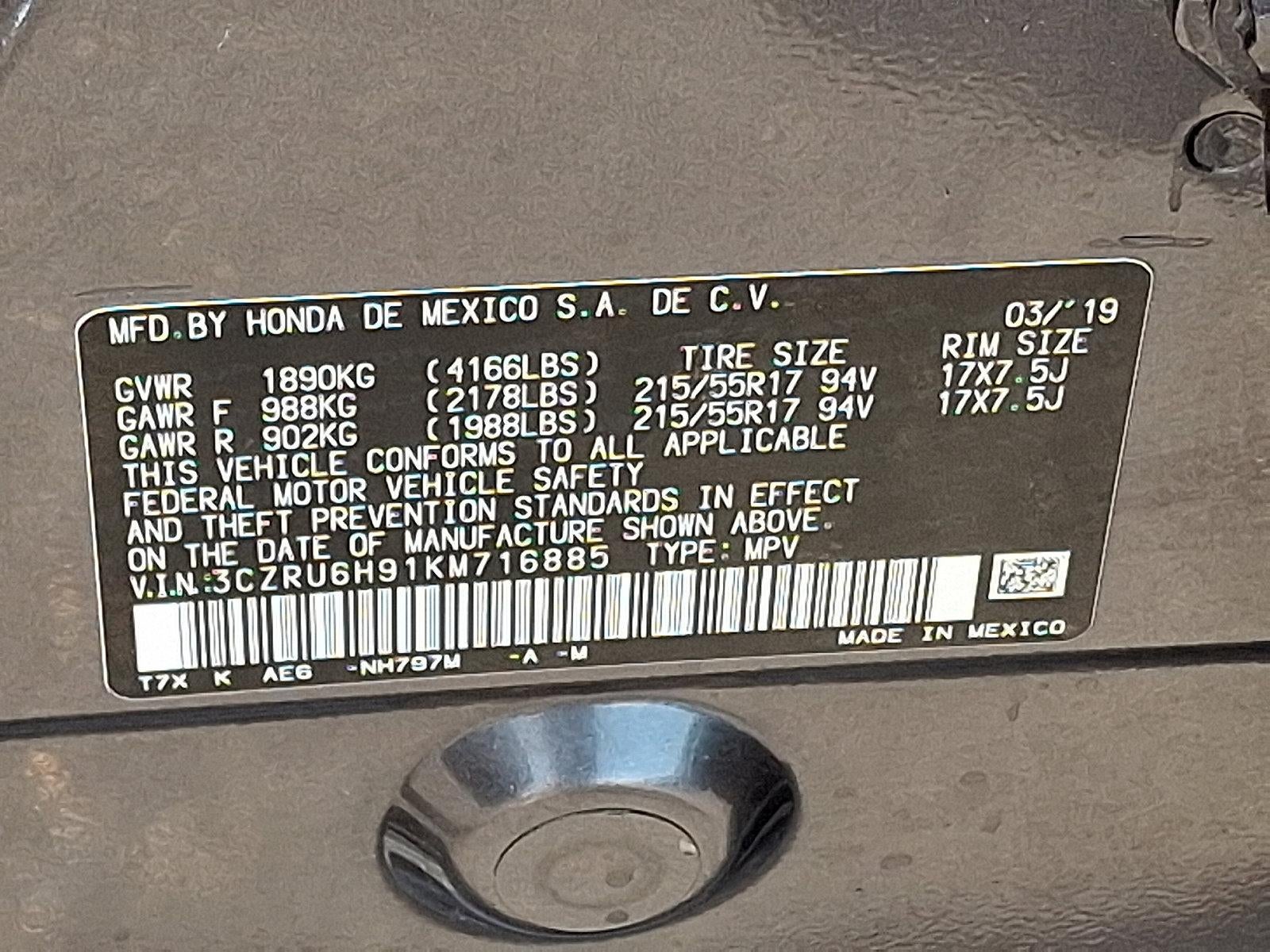 2019 Honda HR-V Touring AWD CVT