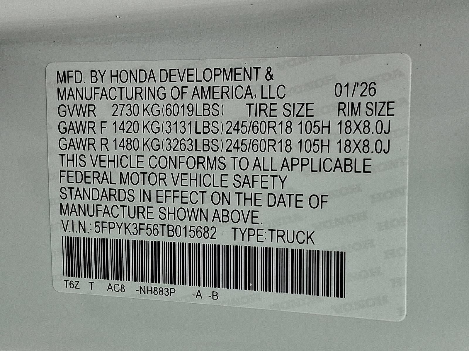 2026 Honda Ridgeline RTL AWD