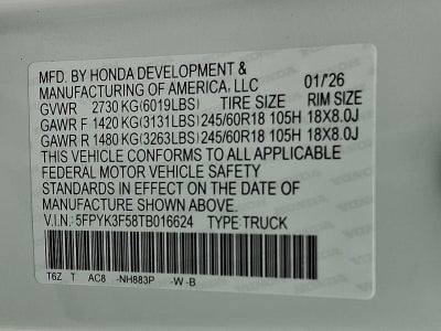 2026 Honda Ridgeline RTL AWD
