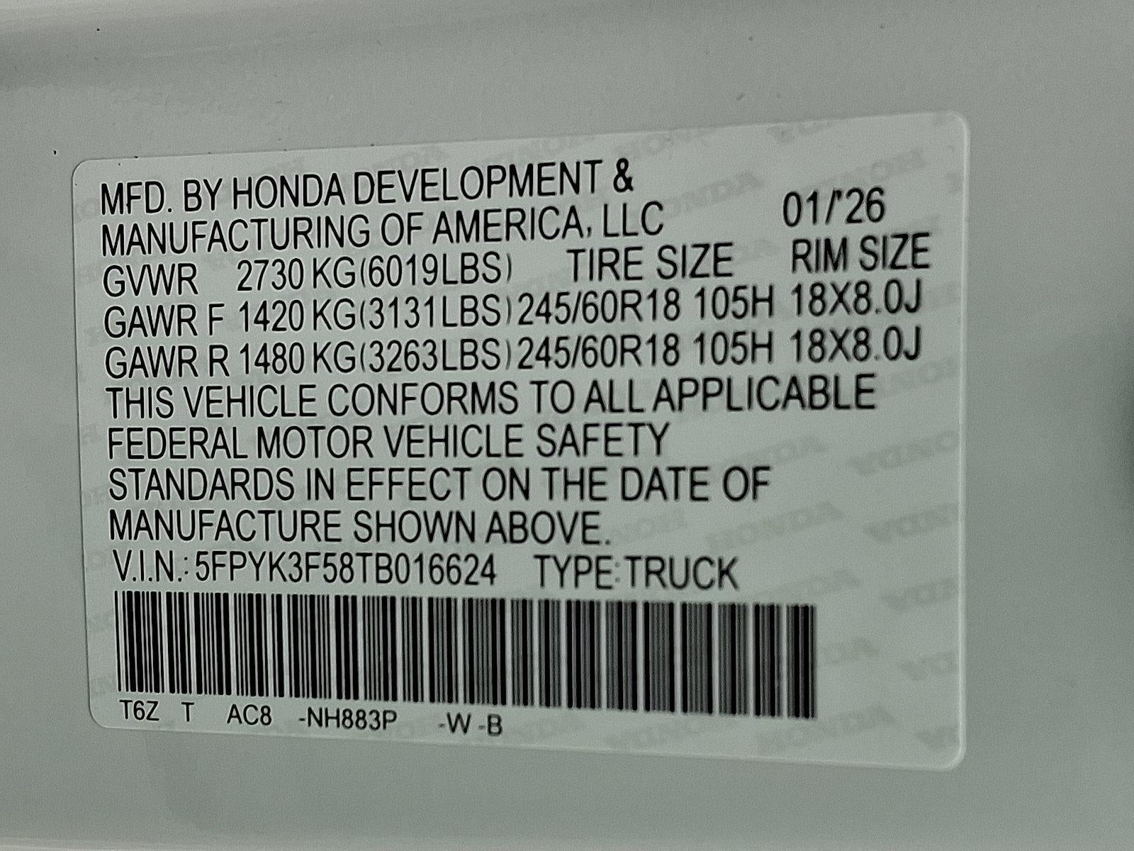 2026 Honda Ridgeline RTL AWD