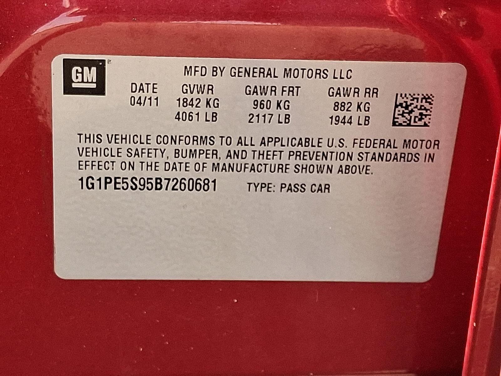 2011 Chevrolet Cruze Sedan 1FL