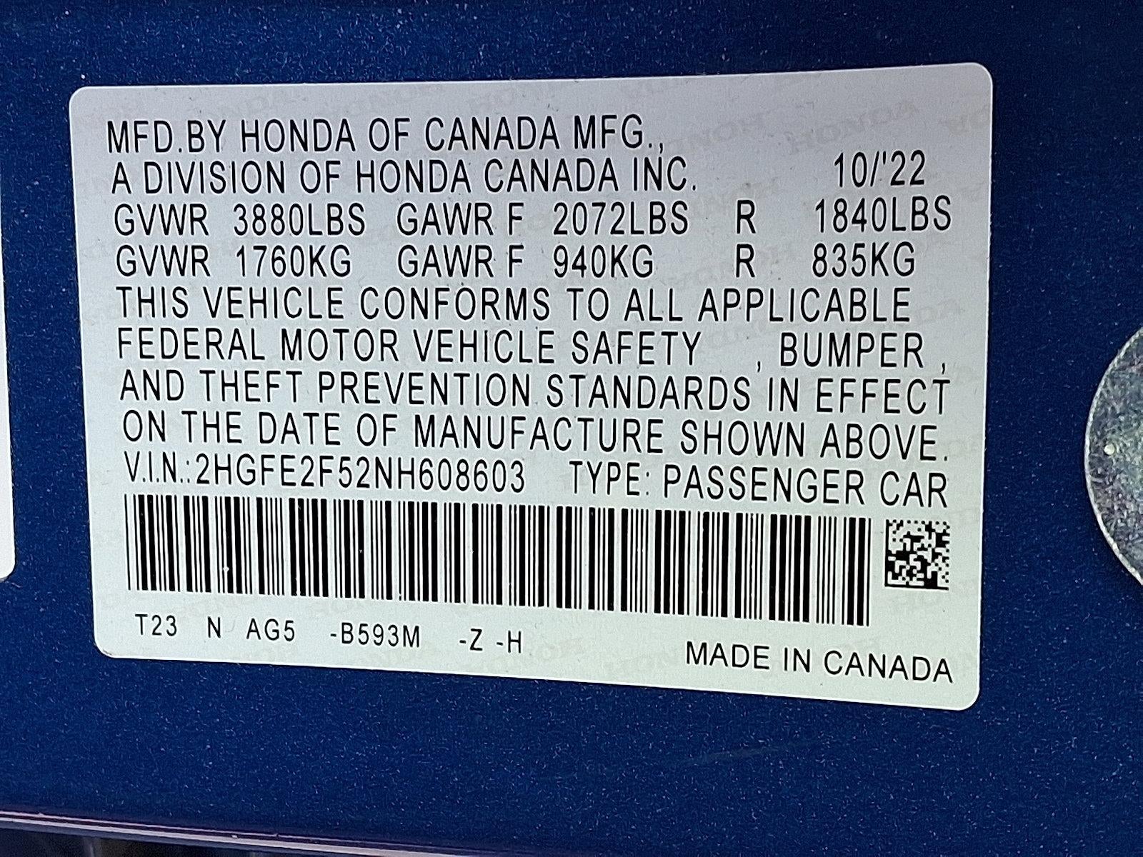 2022 Honda Civic Sedan Sport CVT
