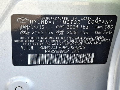 2017 Hyundai ELANTRA SE 2.0L Auto PZEV (Ulsan) *Ltd Avail*