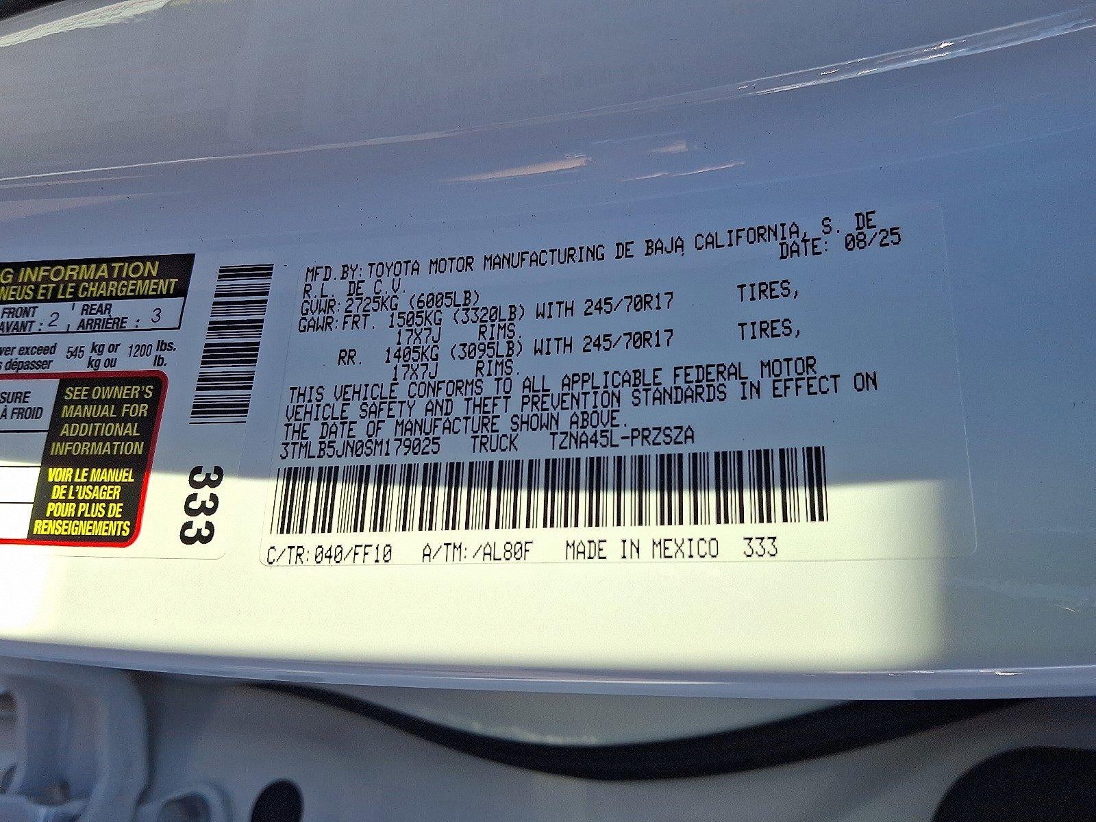 2025 Toyota Tacoma 4WD 4WD SR5 Double Cab 5' Bed AT (GS)