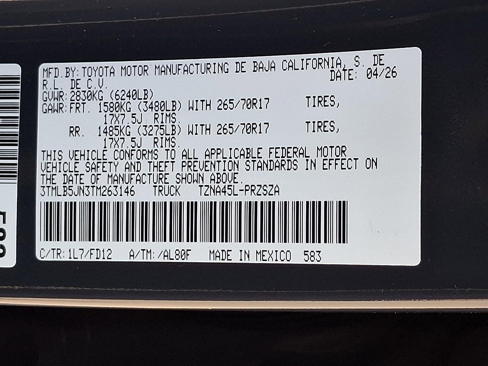 2026 Toyota Tacoma 4WD 4WD TRD Off Road Double Cab 5' Bed AT (Natl)