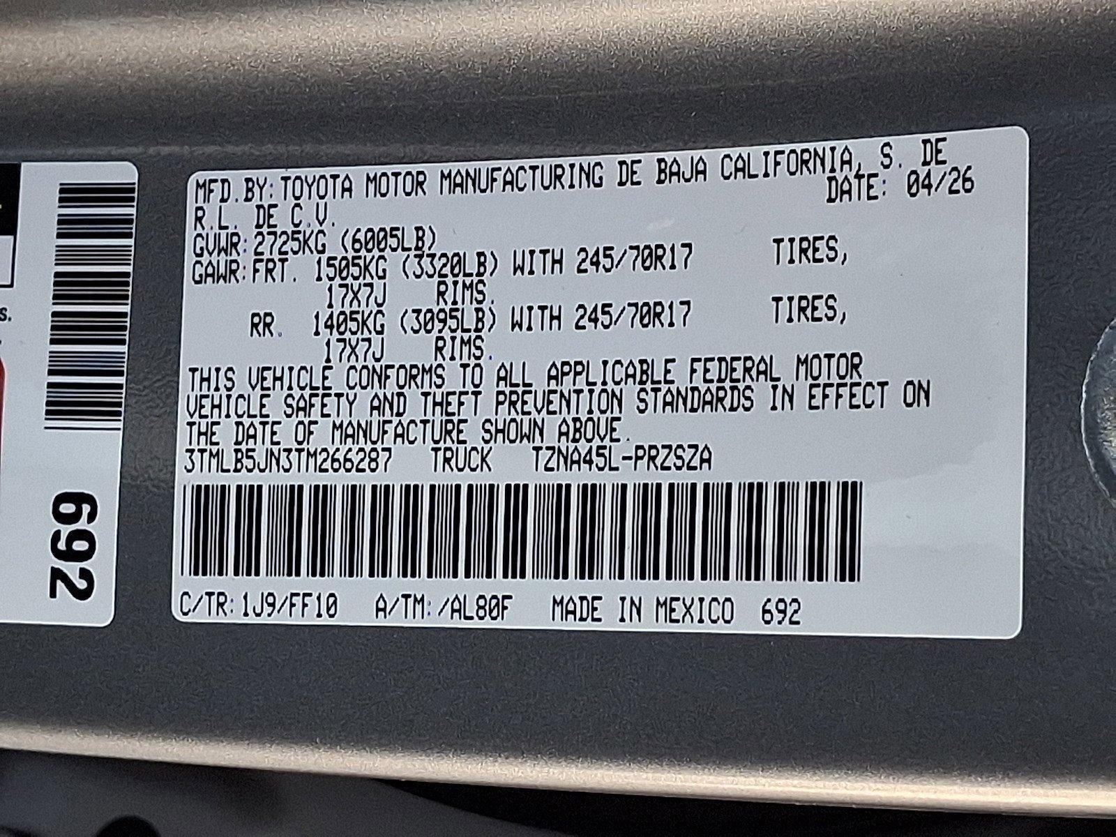2026 Toyota Tacoma 4WD 4WD SR5 Double Cab 5' Bed AT (GS)