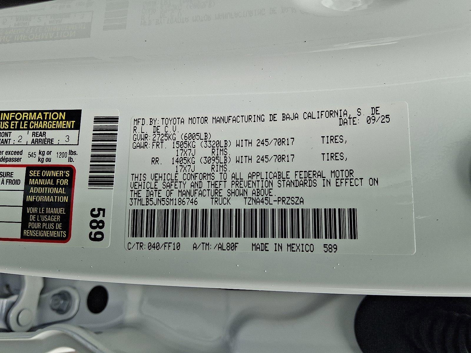 2025 Toyota Tacoma 4WD 4WD SR5 Double Cab 5' Bed AT (GS)