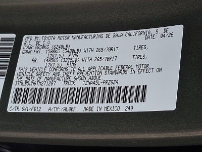 2026 Toyota Tacoma 4WD 4WD TRD Off Road Double Cab 5' Bed AT (Natl)