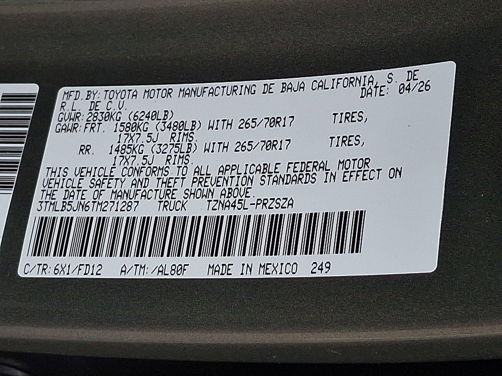 2026 Toyota Tacoma 4WD 4WD TRD Off Road Double Cab 5' Bed AT (Natl)