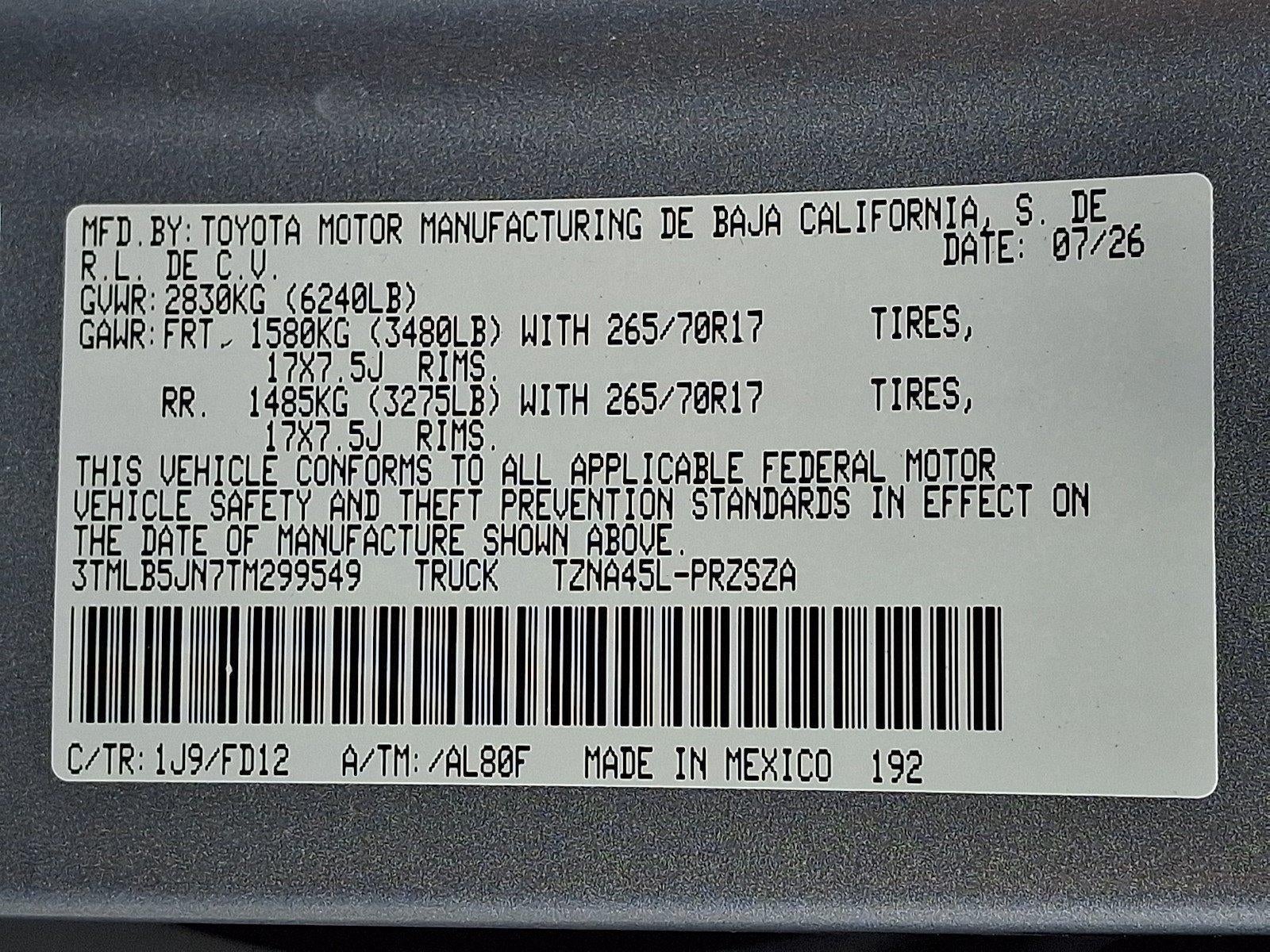 2026 Toyota Tacoma 4WD 4WD TRD Off Road Double Cab 5' Bed AT (Natl)
