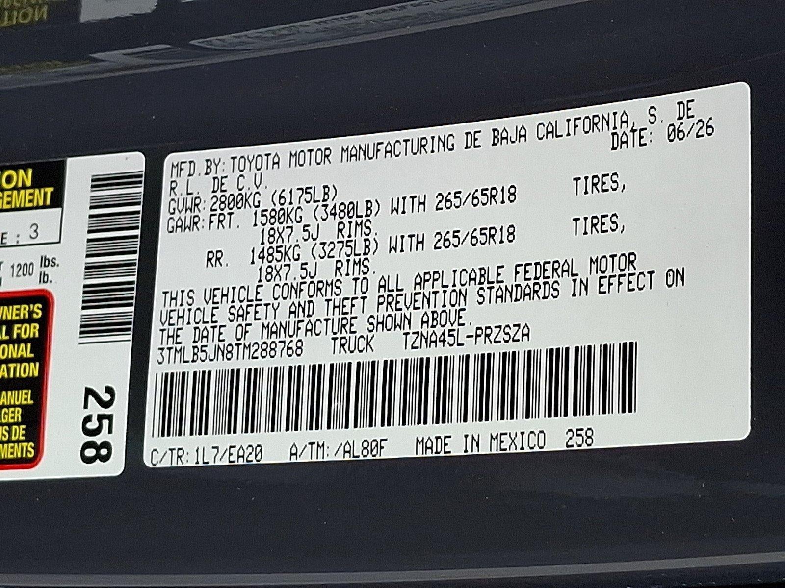 2026 Toyota Tacoma 4WD 4WD TRD Sport Double Cab 5' Bed AT (Natl)