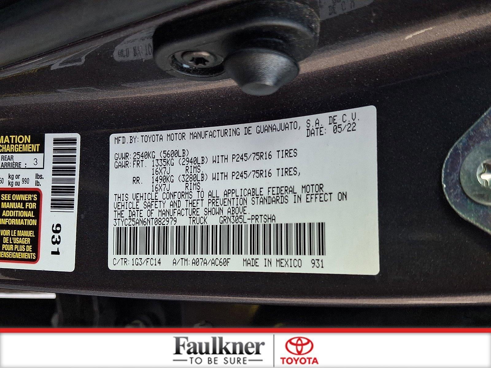 2022 Toyota Tacoma 4WD 4WD SR5 Double Cab 5' Bed V6 AT (GS)