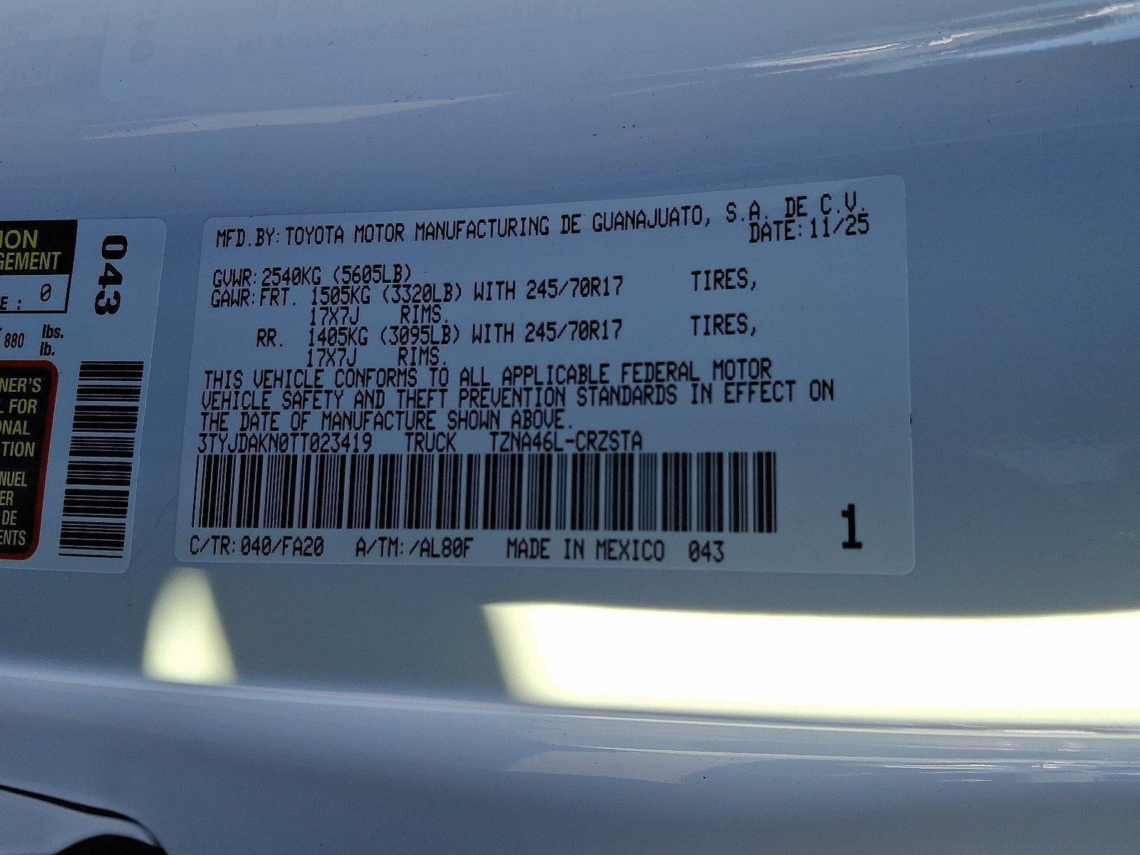 2026 Toyota Tacoma 4WD 4WD SR XtraCab 6' Bed AT (SE)