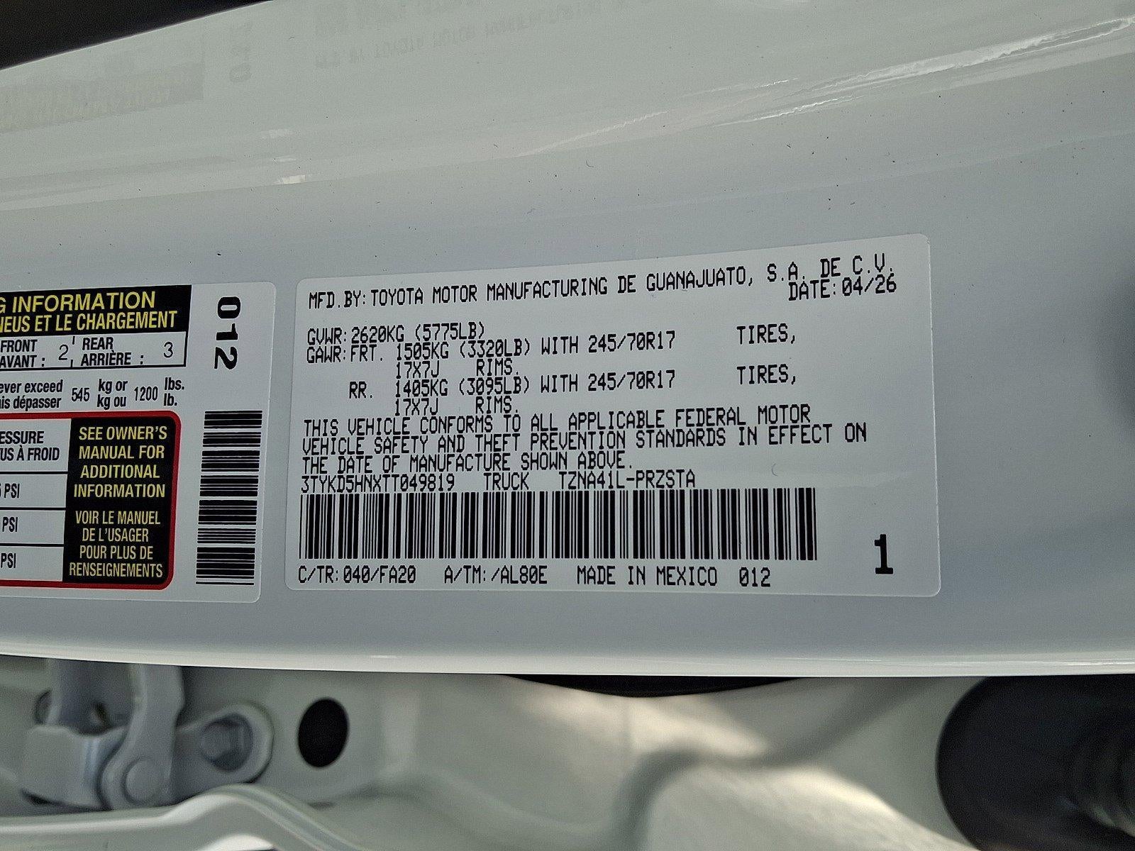 2026 Toyota Tacoma 2WD 2WD SR Double Cab 5' Bed AT (GS)