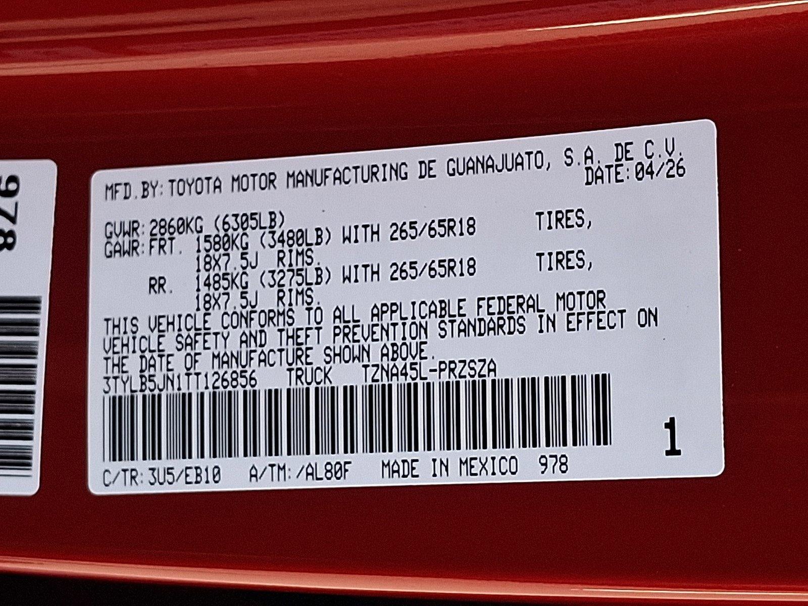 2026 Toyota Tacoma 4WD 4WD Limited Double Cab 5' Bed AT (Natl)