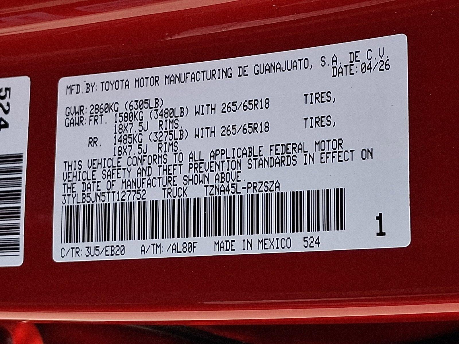2026 Toyota Tacoma 4WD 4WD Limited Double Cab 5' Bed AT (Natl)