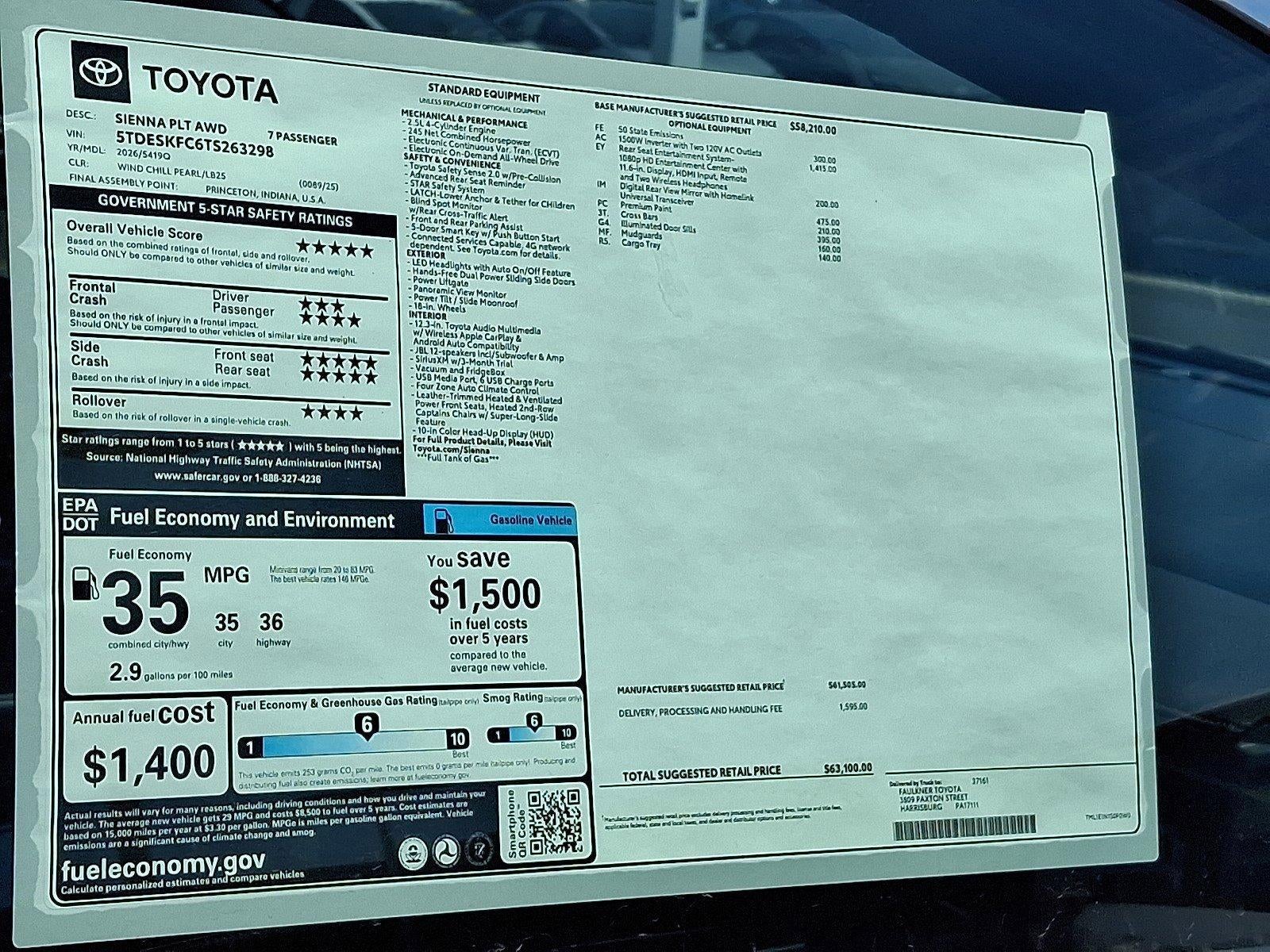 2026 Toyota Sienna Platinum AWD 7-Passenger (GS)