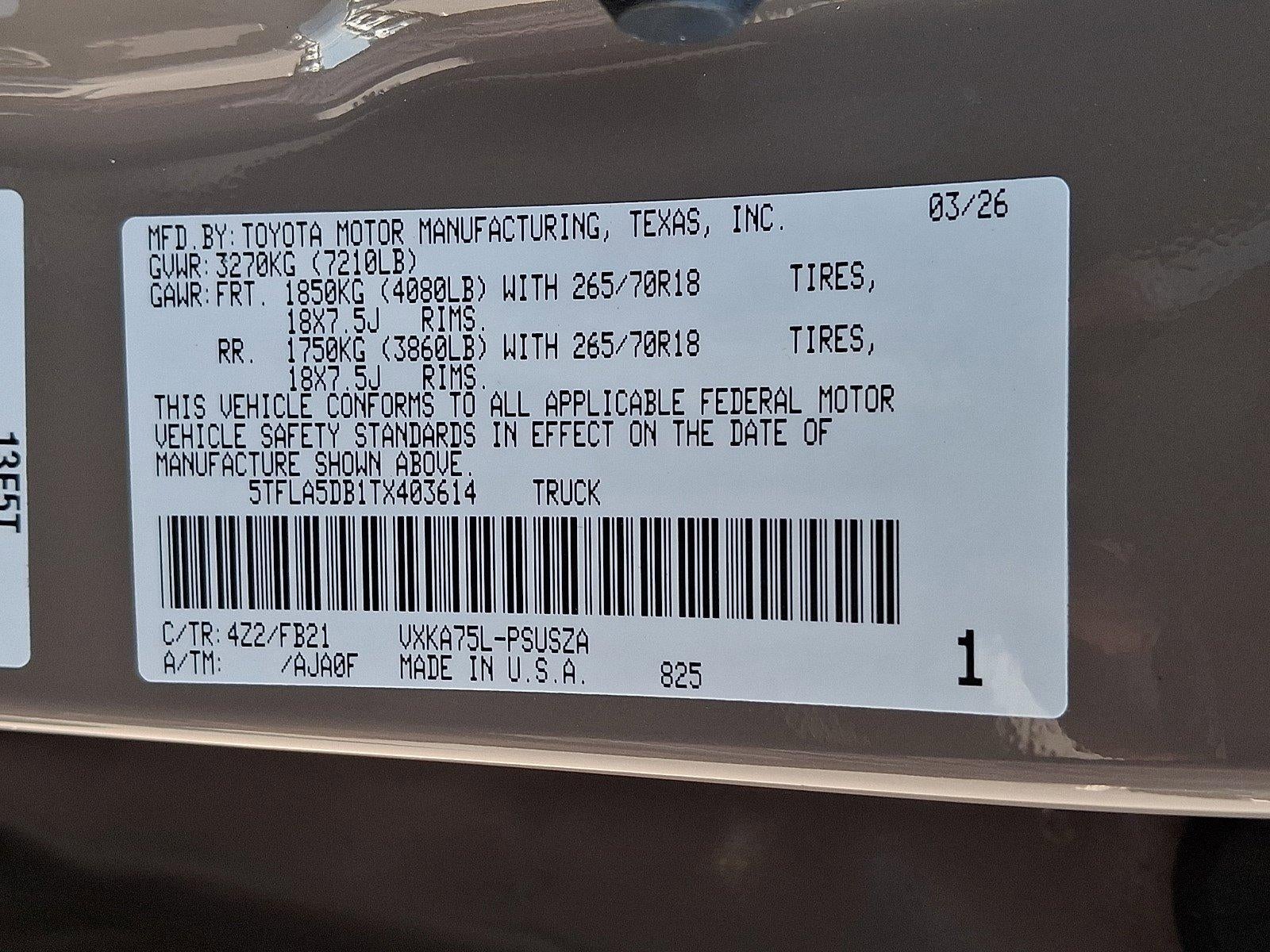 2026 Toyota Tundra 4WD 4WD SR5 CrewMax 5.5' Bed (SE)