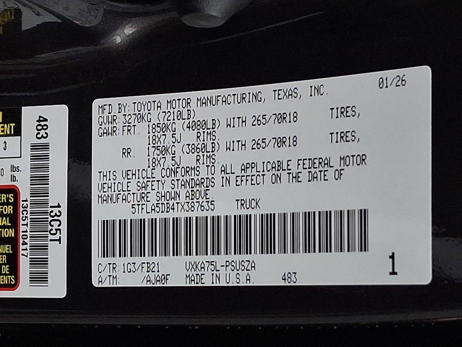 2026 Toyota Tundra 4WD 4WD SR5 CrewMax 5.5' Bed (SE)