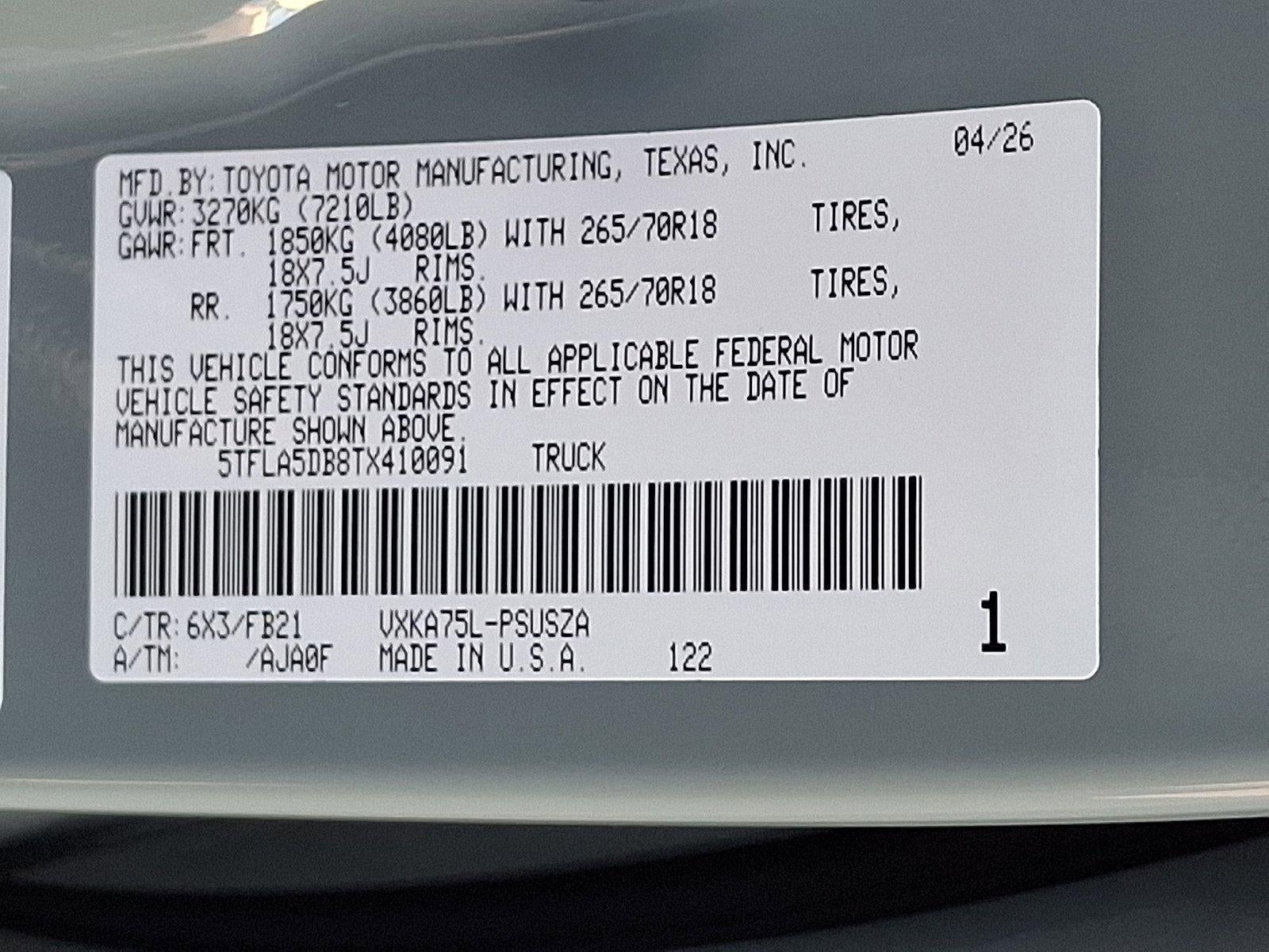2026 Toyota Tundra 4WD 4WD SR5 CrewMax 5.5' Bed (SE)