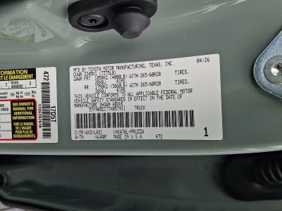 2026 Toyota Tundra 4WD 4WD Platinum CrewMax 6.5' Bed (Natl)
